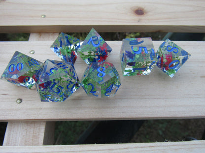 Blue and Red Floral Sharp Resin Dice