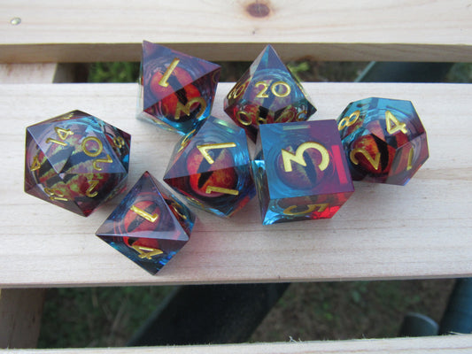 Red and Blue Eyeball Liquid Core Sharp Resin Dice