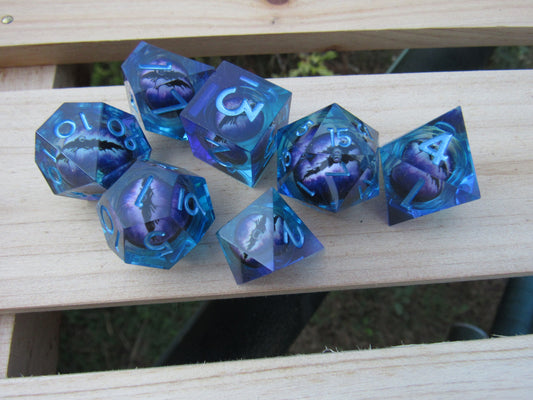 Blue and Purple Eyeball Liquid Core Sharp Resin Dice