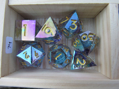 Light Teal and Purple Iridescent Liquid Core Sharp Resin Dice
