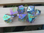 Light Teal and Purple Iridescent Liquid Core Sharp Resin Dice