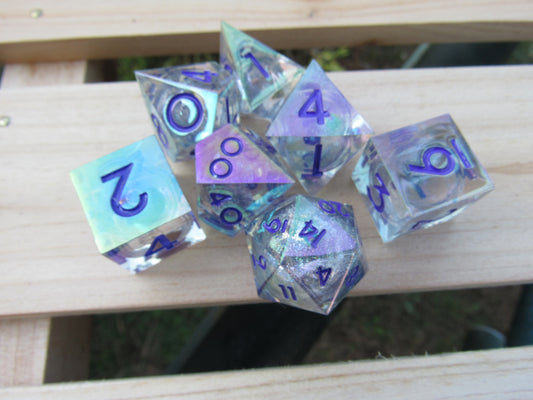 Transparent Iridescent Liquid Core Sharp Resin Dice