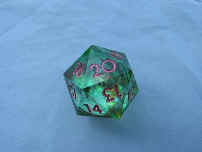 Green Glitter Liquid Core Large Spindown D20