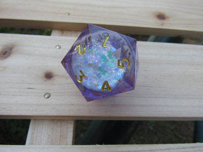 Purple Glitter Liquid Core Large Spindown D20