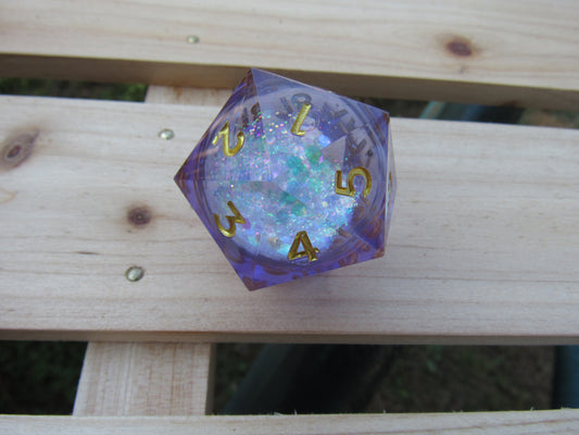 Purple Glitter Liquid Core Large Spindown D20