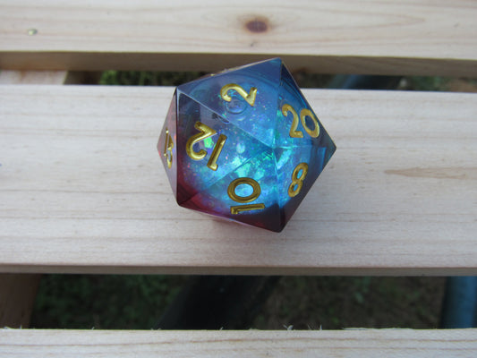 Blue and Red Glitter Liquid Core Large D20