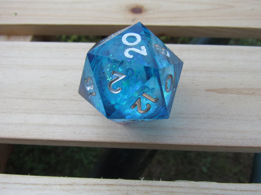 Blue Glitter Liquid Core Large D20