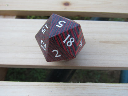 Red and Black Laminated Large Wood D20