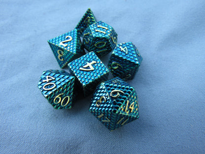 Teal and Gold Mini Dragon Scale Dice