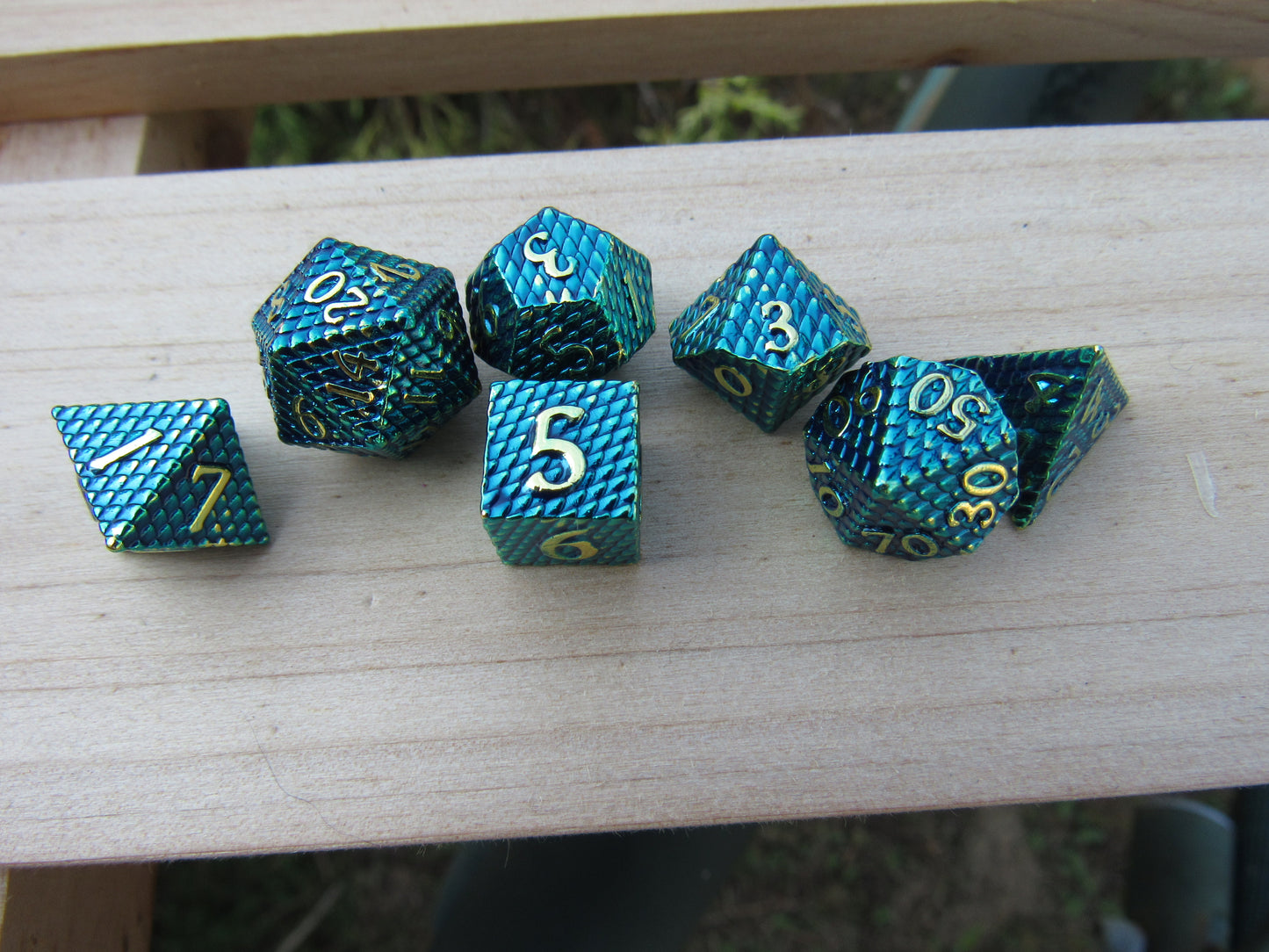 Teal and Gold Mini Dragon Scale Dice