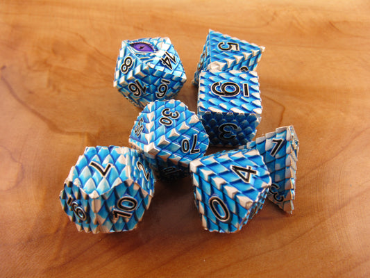 Blue and Silver Dragon Scale Dice