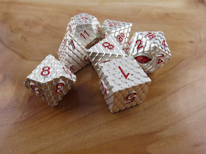 Silver and Red Dragon Scale Dice