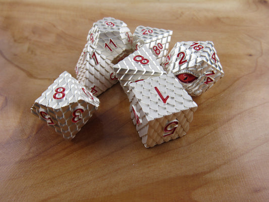 Silver and Red Dragon Scale Dice