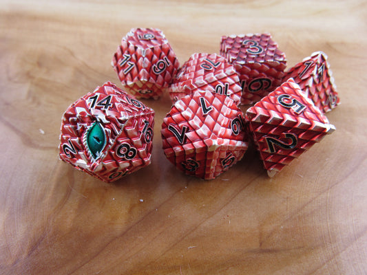 Red and Silver Dragon Scale Dice