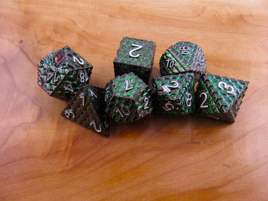 Green Glitter Dragon Scale Dice