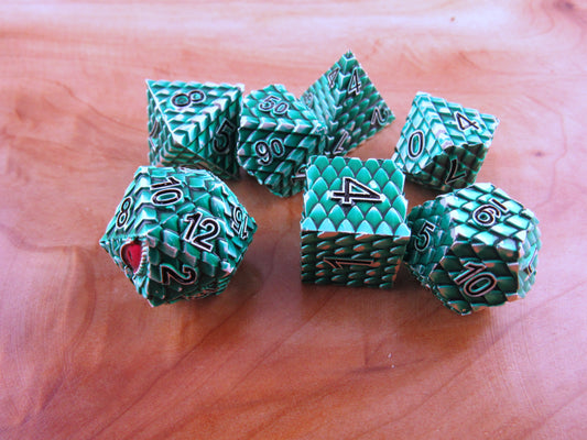 Green and Silver Dragon Scale Dice