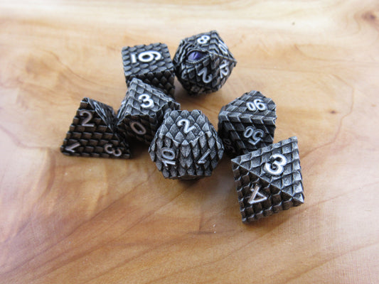 Gunmetal and White Dragon Scale Dice