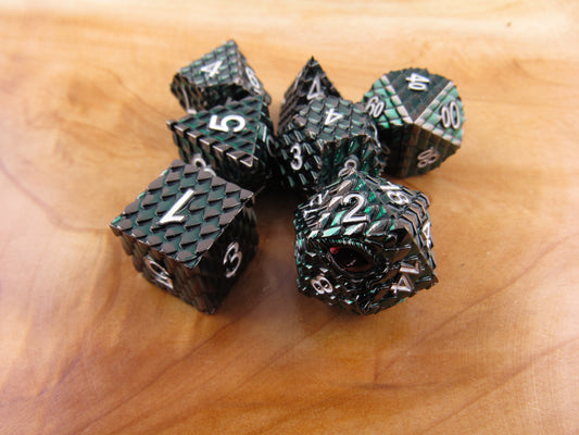 Dark Green and White Dragon Scale Dice