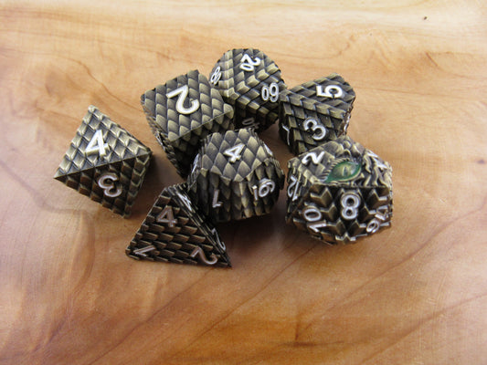 Antique Brass Dragon Scale Dice