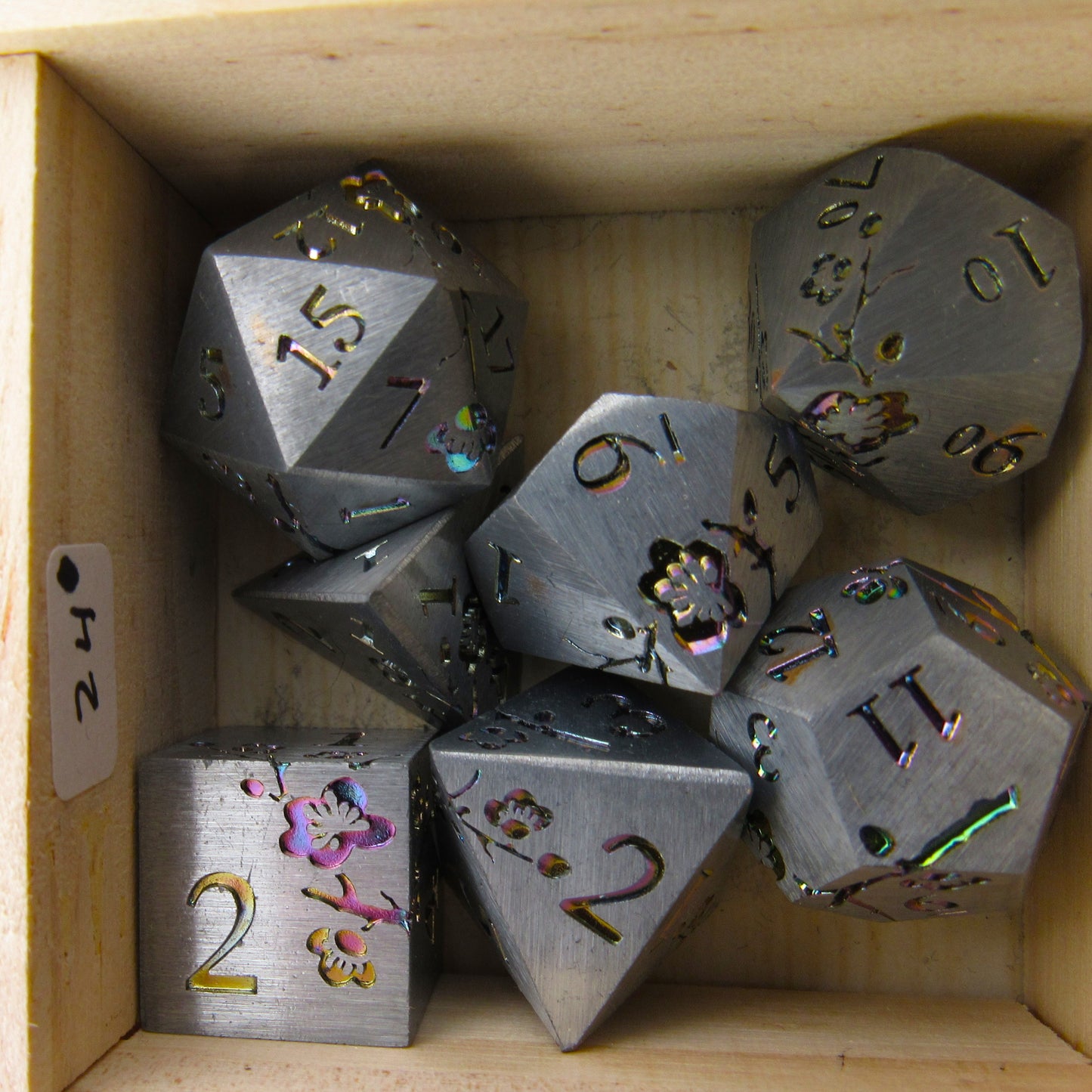 Silver and Rainbow Plum Blossom Dice