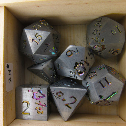 Silver and Rainbow Plum Blossom Dice