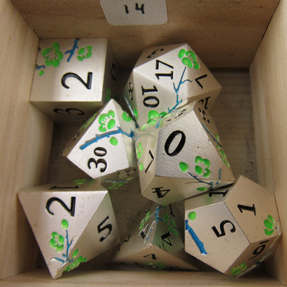 GLOW Silver and Green Plum Blossom Dice