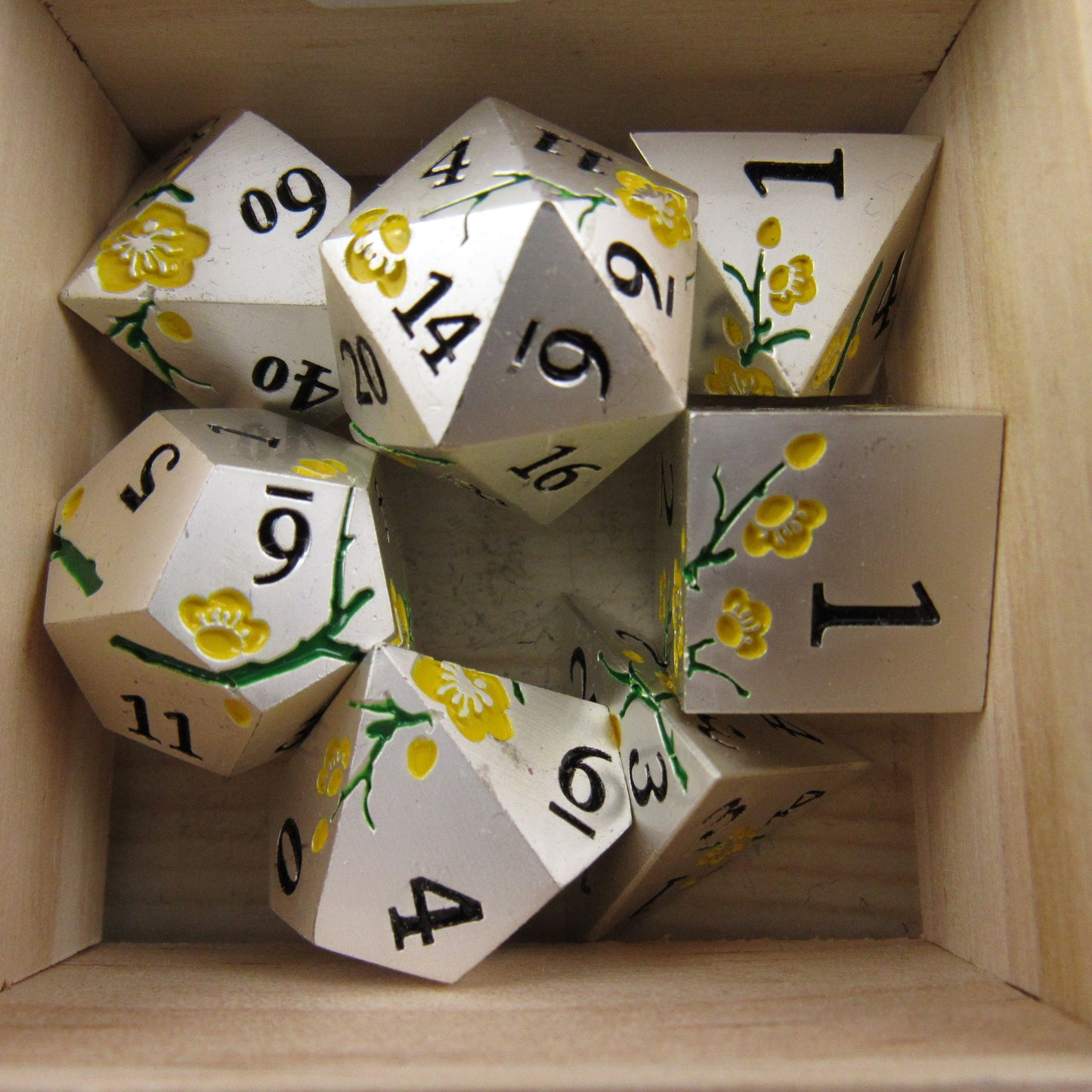 Silver and Yellow Plum Blossom Dice