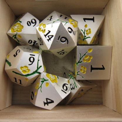 Silver and Yellow Plum Blossom Dice