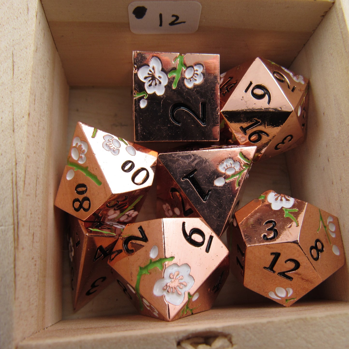 Rose Gold and White Plum Blossom Dice