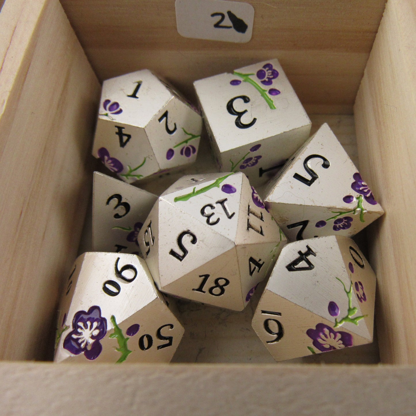 Silver and Purple Plum Blossom Dice