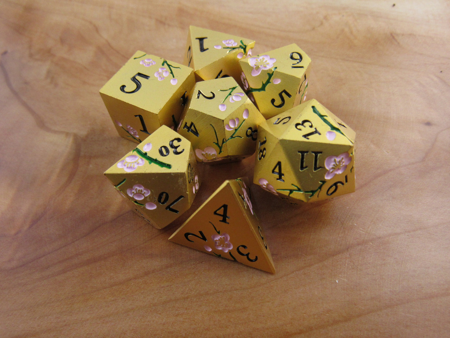 Gold and Pink Plum Blossom Dice