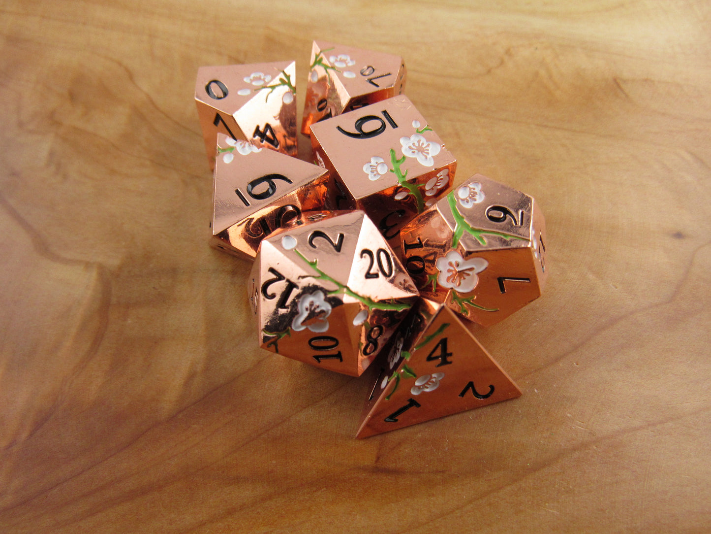 Rose Gold and White Plum Blossom Dice