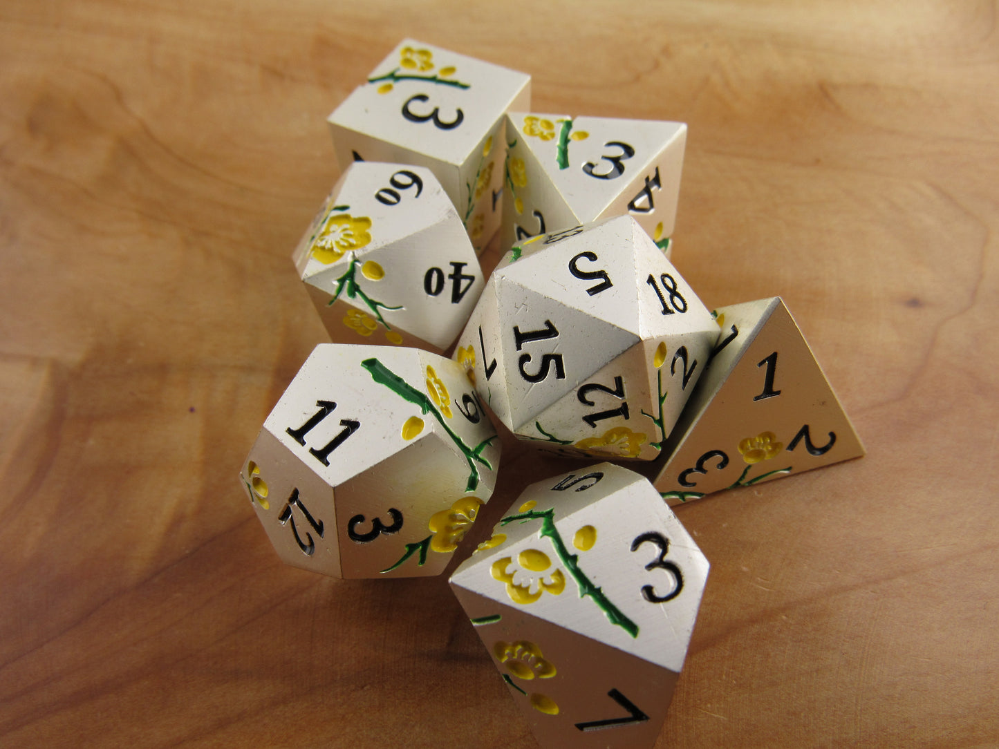 Silver and Yellow Plum Blossom Dice