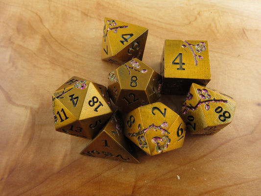 Bronze and Purple Plum Blossom Dice