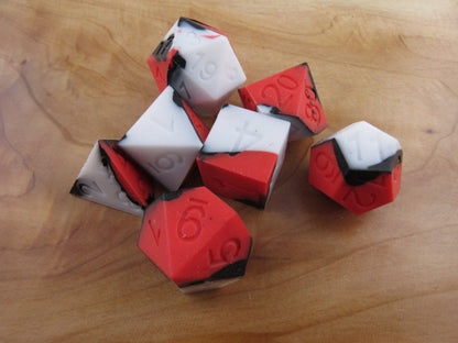 Red, White, and Black Silicone Dice