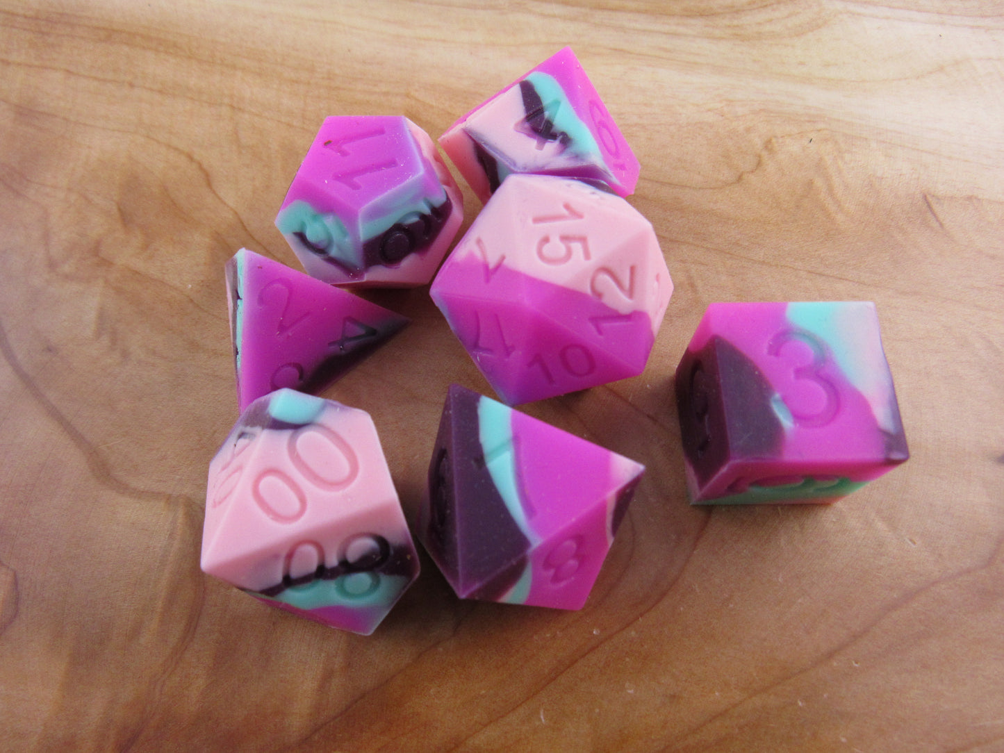 Pink, Rose, Teal, and Purple Silicone Dice