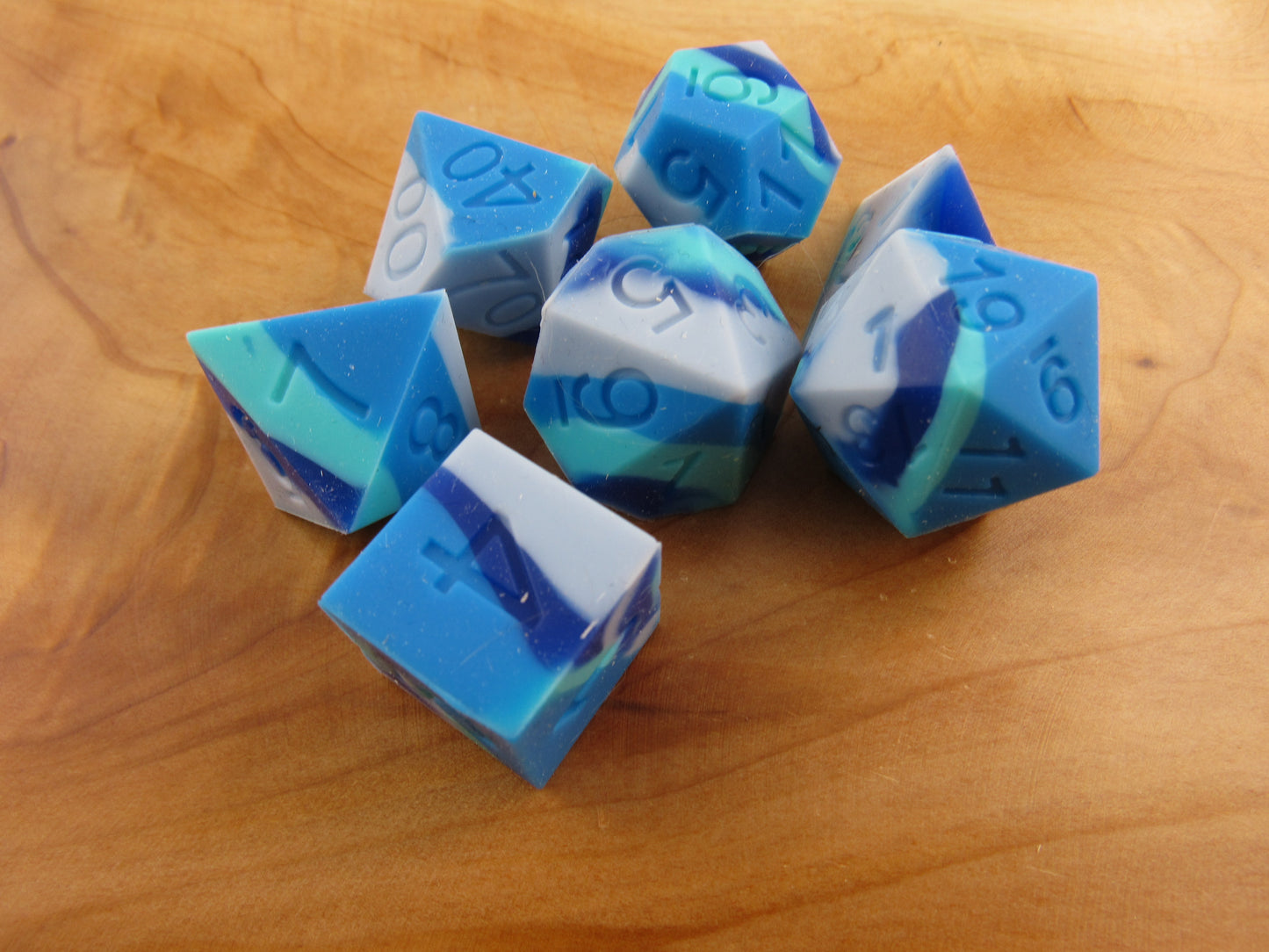 Blue, Light Blue, and Teal Silicone Dice