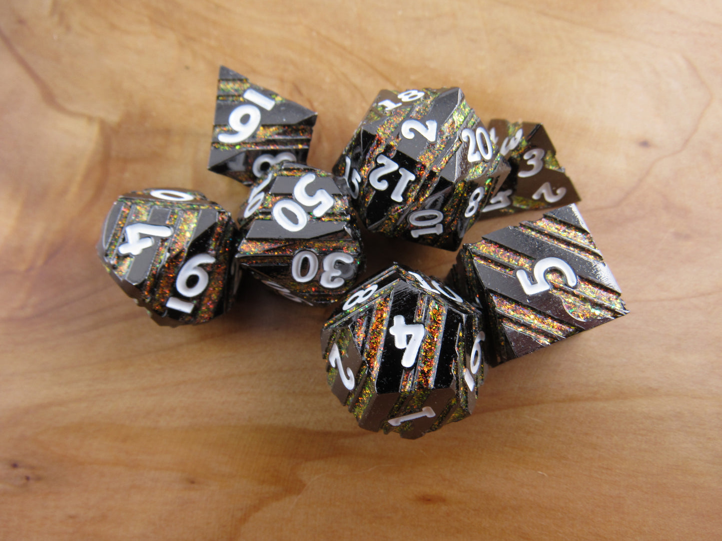 Gunmetal and Orange Striped Dice