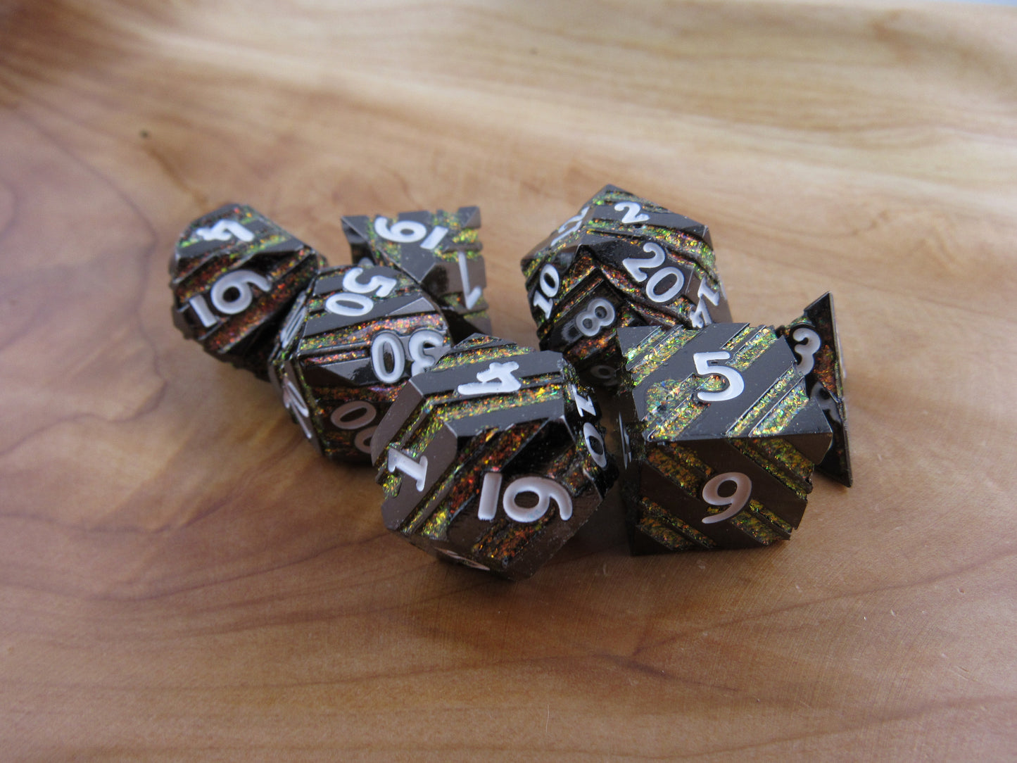 Gunmetal and Orange Striped Dice