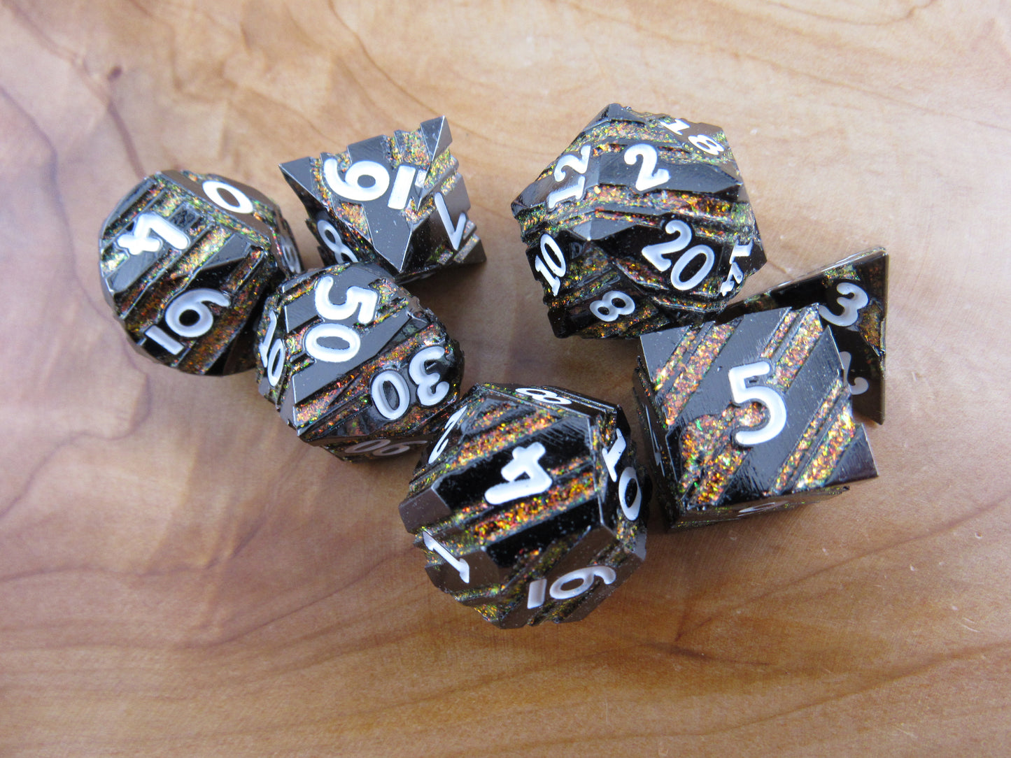 Gunmetal and Orange Striped Dice