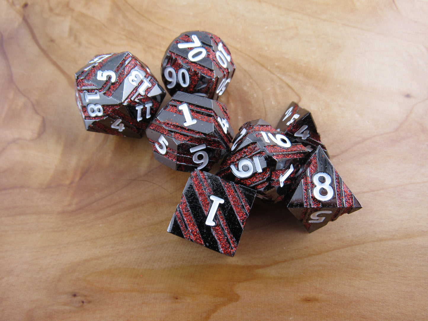Gunmetal and Red Striped Dice