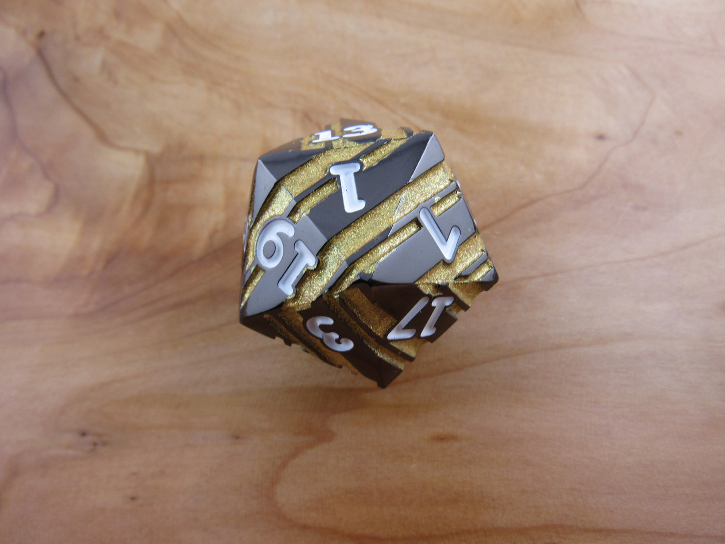 Gunmetal and Gold Large Striped D20