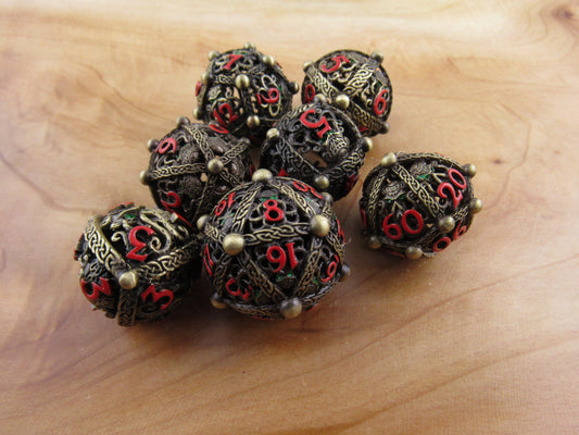 Antique Brass and Red Hollow Spherical Dice