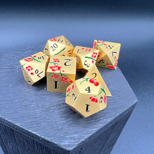 Gold and Red Plum Blossom Dice