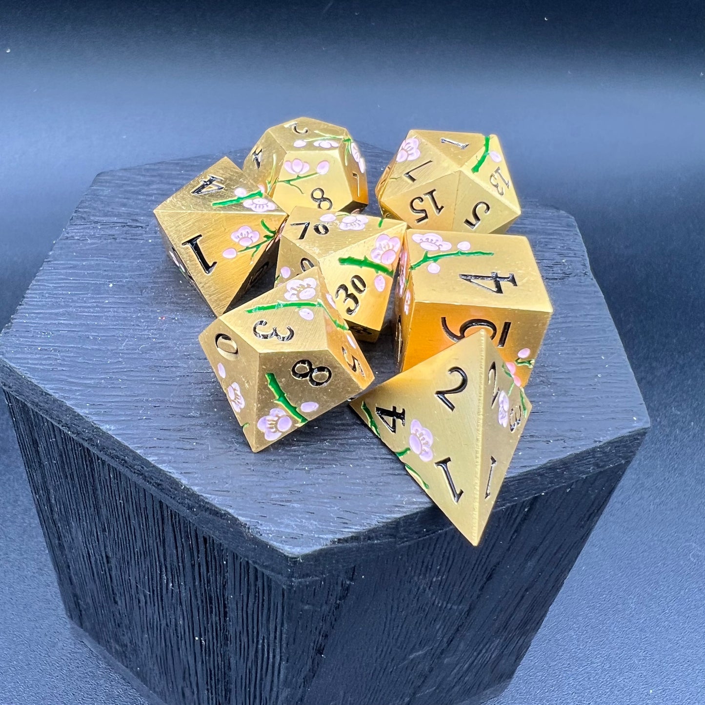 Gold and Pink Plum Blossom Dice
