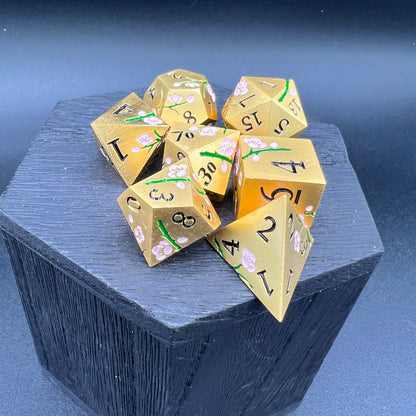 Gold and Pink Plum Blossom Dice