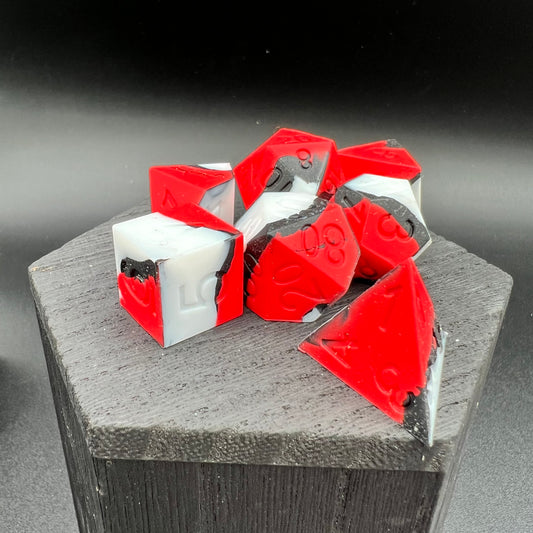 Red, White, and Black Silicone Dice