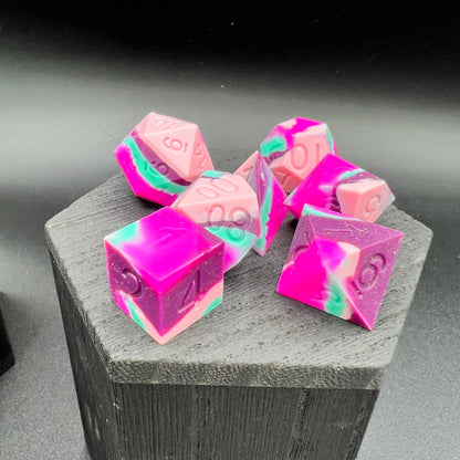 Pink, Rose, Teal, and Purple Silicone Dice