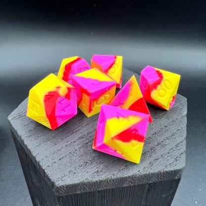 Yellow, Pink, and Red Silicone Dice