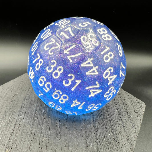 Blue with Red Glitter D100